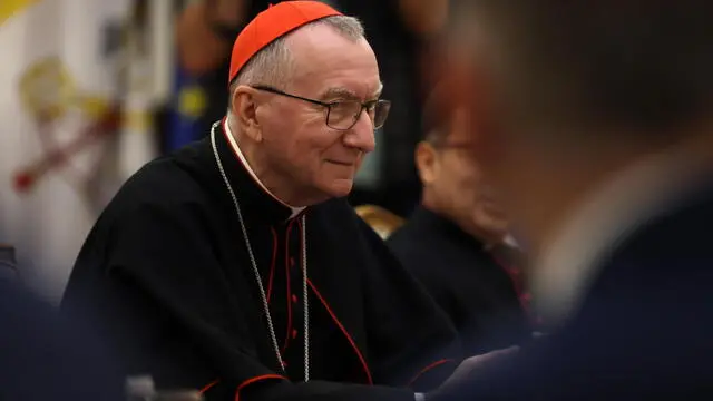 epa11611032 The Holy See Secretary of State, Cardinal Pietro Parolin, attends the meeting with the Serbian president in Belgrade, Serbia, 18 September 2024. Cardinal Parolin is on an official visit to Serbia. EPA/ANDREJ CUKIC