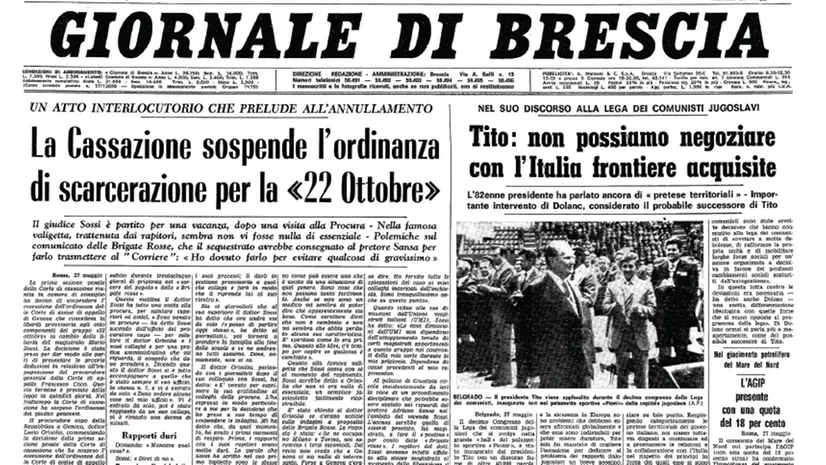 La prima pagina del GdB del 28 maggio 1974