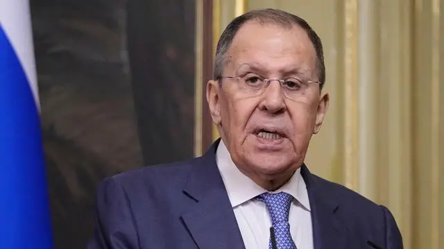 epa12138446 Russian Foreign Minister Sergei Lavrov speaks during a joint news conference following a meeting with Turkish Foreign Minister Hakan Fidan in Moscow, Russia, 27 May 2025. EPA/PAVEL BEDNYAKOV / POOL