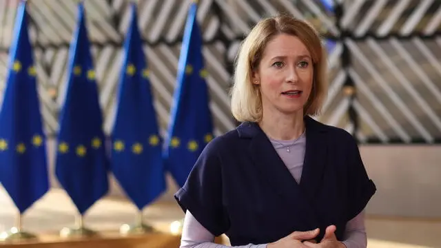 epa12136188 High Representative of the European Union for Foreign Affairs and Security Policy Kaja Kallas speaks to the media before the start of the Foreign Affairs Council on Development in Brussels, Belgium, 26 May 2025. The Ministers will discuss external action post-2027 amid uncertainties about the US's future level of engagement in international cooperation, as well as recent developments regarding Ukraine, among other topics on the meeting's agenda. EPA/OLIVIER HOSLET