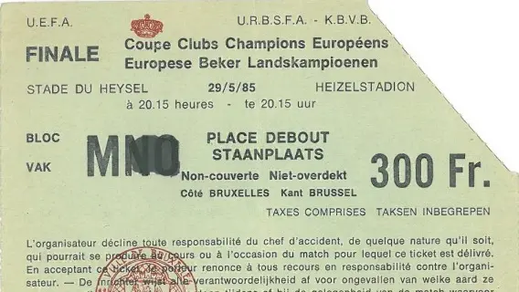 Uno dei tagliandi della partita del 29 maggio in Belgio