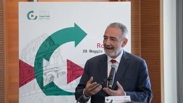 Francesco Rocca Presidente della regione Lazio durante la presentazione dell'evento "Insieme per il futuro di Roma e del Lazio ". Roma, 28 maggio 2025. ANSA/Emanuele Valeri (NPK)
