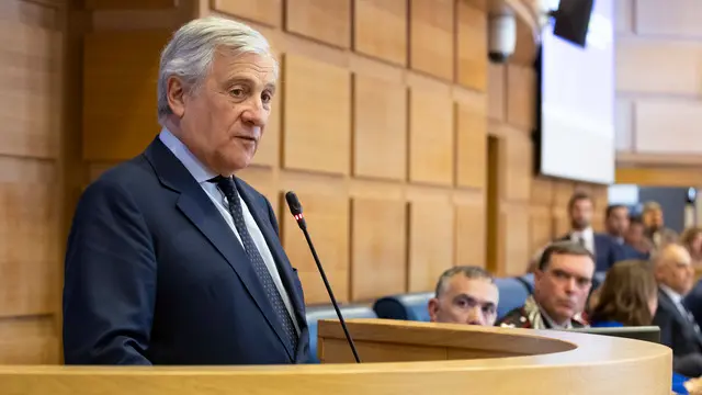Il ministro degli esteri Antonio Tajani, partecipa al forum sicurezza urbana organizzato dalla Regione Lazio. Roma, 28 maggio 2025 ANSA/MASSIMO PERCOSSI