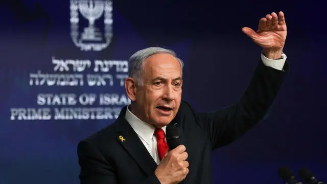 epa12123579 Israeli Prime Minister Benjamin Netanyahu addresses a press conference in Jerusalem, 21 May 2025. EPA/RONEN ZVULUN / POOL