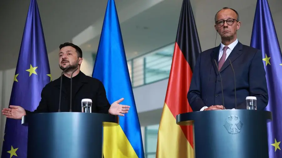 Volodymyr Zelensky a Berlino con il Cancelliere Merz - Ansa © www.giornaledibrescia.it