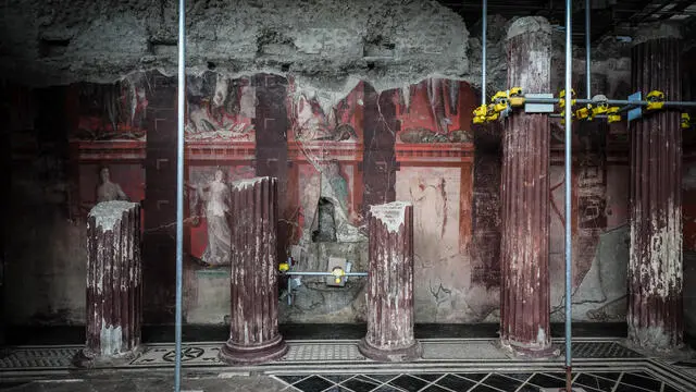L’ ultima scoperta al Parco Archeologico di Pompei un affresco raffigurante riti dionisiaci. Napoli 26 Febbraio 2025 ANSA / CESARE ABBATE