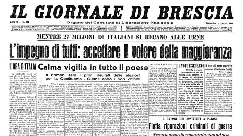 La prima pagina del GdB del 2 giugno 1946