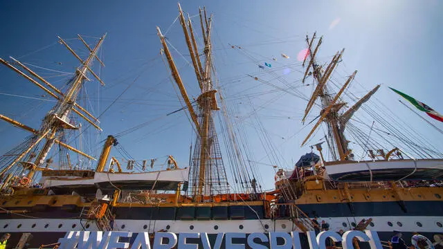 L'Amerigo Vespucci al porto di Civitavecchia dove resterà fino al 3 giugno per la 16ª tappa del tour Mediterraneo. ROMA 28/05/2025 Giuseppe Giglia / Danilo Schiavella ANSA