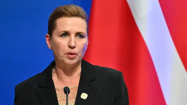 epa12151282 Danish Prime Minister Mette Frederiksen attends a press conference before a meeting of the leaders of the Bucharest Nine and the Nordic countriesin in Vilnius, Lithuania, 02 June 2025. EPA/VALDEMAR DOVEIKO