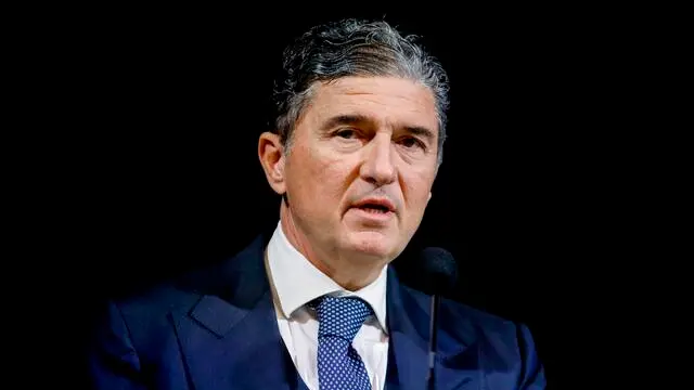 Il presidente Fondazione Fiera Milano Enrico Pazzali l'assemblea generale Assimpredil Ance presso il teatro Lirico a Milano, 25 settembre 2023.ANSA/MOURAD BALTI TOUATI