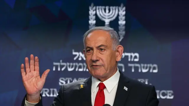 epa12123544 Israeli Prime Minister Benjamin Netanyahu addresses a press conference in Jerusalem, 21 May 2025. EPA/RONEN ZVULUN / POOL