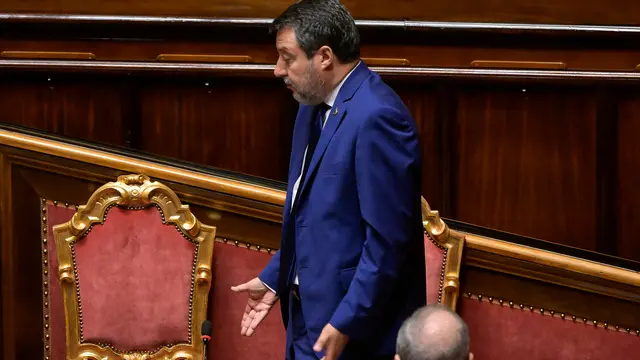 Il ministro dei Trasporti, Matteo Salvini, durante il voto di fiducia sul dl sicurezza al Senato, Roma, 4 giugno 2025. ANSA/RICCARDO ANTIMIANI