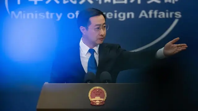 epa12079406 Chinese Foreign Ministry spokesperson Lin Jian speaks at a press conference in Beijing, China, 07 May 2025. Lin Jian addressed the recent conflict between India and Pakistan. The Indian government said it had carried out military strikes on nine sites in Pakistan in retaliation for the deadly militant attack on tourists in the popular tourist resort of Pahalgam in south Kashmir on 22 April 2025, which left 26 dead and several injured. EPA/JESSICA LEE