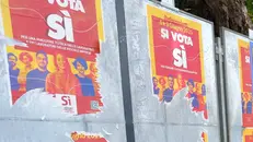 Manifesti affissi per il referendum strappati e coperti con altri abusivi