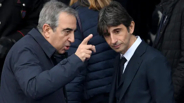 Il senatore Fi, Maurizio Gasparri (S), e il deputato di FdI, Giovanni Donzelli, durante la cerimonia per il 173/mo anniversario della fondazione della Polizia di Stato, in piazza del Popolo a Roma, 10 aprile 2025. ANSA/ETTORE FERRARI
