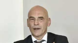 Giordano Bruno Guerri, historician and D'Annunzio's biographer. Forensic Department (Ris) of Italian Carabinieri (Military police) in Cagliari presented in Milan results of research about an unpublished letter Italian poet Gabriele D'Annunzio (1863-1938) wrote on 15th July 1935 to Carabinieri colonel Adelchi Struffi. Letter has been positively attributed to the poet by Ris Carabinieri through DNA test. D'Annunzio's DNA has been extracted from a handkerchief stained with sperm that poet gave a woman as a present on 1916 after having sex. Handkerchief is stored in D'Annunzio's museum of Vittoriale, his last residence in Gardone Riviera, Northern Italy. Milan, 12 March 2015. ANSA/FLAVIO LO SCALZO