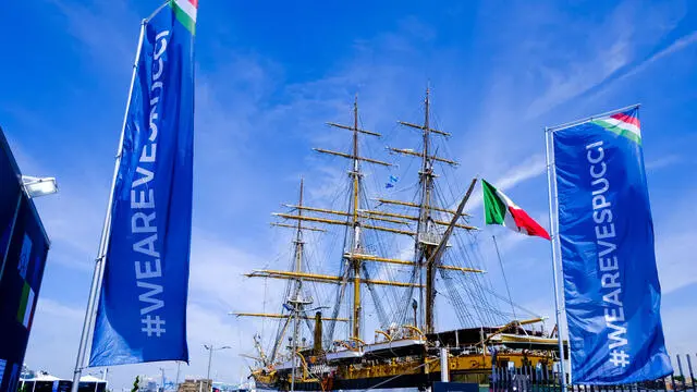 L'Amerigo Vespucci al porto di Civitavecchia dove resterà fino al 3 giugno per la 16ª tappa del tour Mediterraneo. ROMA 28/05/2025 Giuseppe Giglia / Danilo Schiavella ANSA