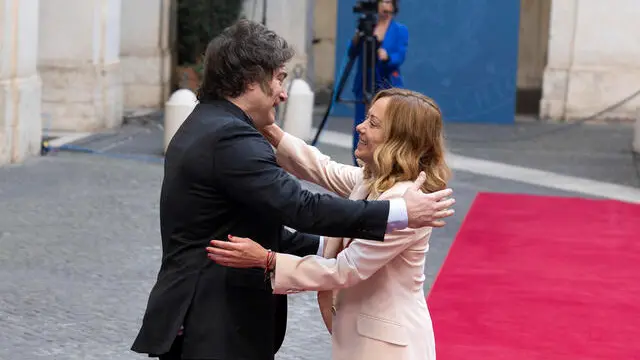 Il presidente del consiglio Giorgia Meloni, incontra il presidente della repubblica argentina, Javier Milei. Roma, 6 giugno 2025 ANSA/MASSIMO PERCOSSI
