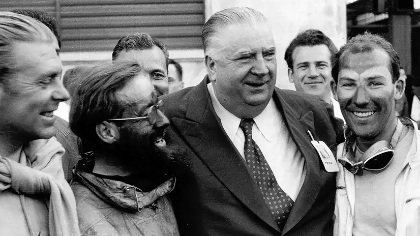 Alfred Neubauer, coi vincitori Stirling Moss e Denis Jenkinson
