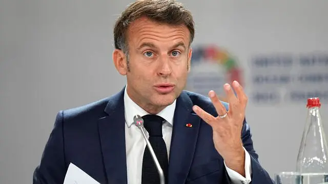 epa12165907 French President Emmanuel Macron gestures as he speaks during the opening of the third UN Ocean Conference, in Nice, France, 09 June 2025. EPA/LAURENT CIPRIANI / POOL MAXPPP OUT