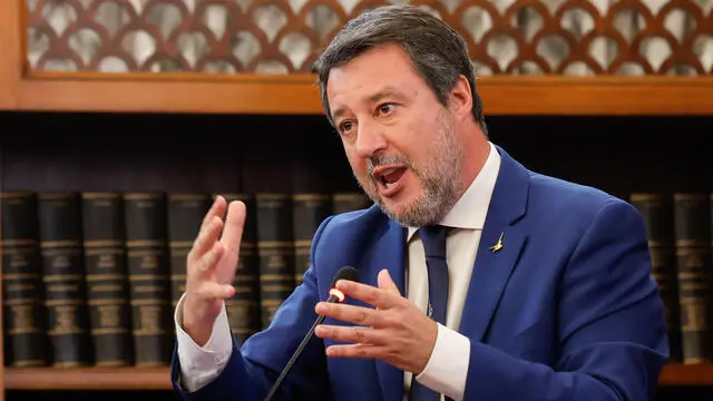 Matteo Salvini nella Sala Kock del Senato durante il convegno 'Seminando idee, coltivando proposte. Facciamo crescere l'agricoltura italiana', Roma, 15 Maggio 2025. ANSA/GIUSEPPE LAMI