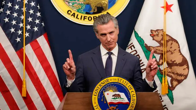 epa12100834 California Governor Gavin Newsom responds to questions after releasing a revised 2025-26 state budget proposal during a press conference in Sacramento, California, USA, 14 May 2025. EPA/JOHN G. MABANGLO