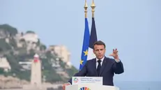 epa12166686 French President Emmanuel Macron speaks during the presentation of the European Pact for the Oceans at the third UN Ocean Conference, in Nice, France, 09 June 2025. EPA/LAURENT CIPRIANI / POOL MAXPPP OUT