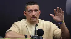 epa11352254 Oleksandr Usyk of Ukraine reacts during a press conference after winning against Tyson Fury of Britain the Undisputed Heavyweight Champion title bout in Riyadh, Saudi Arabia, 19 May 2024. EPA/ALI HAIDER