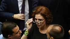 epa10442844 The elected deputy Carla Zambelli participates in the election ceremony for the heads of the respective chambers, at the National Congress, in Brasilia, Brazil, 01 February 2023. The Brazilian Parliament inaugurates on 01 February a new legislature, the first of the Government of Luiz Inacio Lula da Silva, and elects new authorities with a conservative composition that could hinder the plans of the progressive leader. EPA/Andre Borges