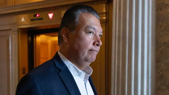 epa11426411 Democratic Senator of Califormia, Alex Padilla walks near the Senate chamber during a Senate vote on Capitol Hill in Washington, DC, USA, 20 June 2024. Senate Democratic leadership is expected to introduce legislation in the summer of 2024 in an attempt to protect reproductive rights. EPA/MICHAEL REYNOLDS