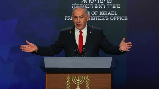 epa12123522 Israeli Prime Minister Benjamin Netanyahu addresses a press conference in Jerusalem, 21 May 2025. EPA/RONEN ZVULUN / POOL
