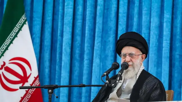 epa12154258 A handout picture made available by Iran's Supreme Leader Office shows Iranian supreme leader Ayatollah Ali Khamenei delivering a speech during a ceremony on the occasion of the 36th death anniversary of Ayatollah Ruhollah Khomeini, the founder of the Islamic Republic of Iran, at Khomeini's shrine in Tehran, Iran, 04 June 2025. EPA/IRAN'S SUPREME LEADER OFFICE HANDOUT HANDOUT EDITORIAL USE ONLY/NO SALES