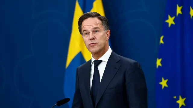 epa12172886 NATO Secretary General Mark Rutte during a joint press conference Swedish Prime Minister Ulf Kristersson in Stockholm, Sweden, 13 June 2025. EPA/STEFAN JERREVANG SWEDEN OUT
