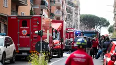 Vigili del Fuoco e Soccorritori nella palazzina di due piani crollata per un esplosione in via Vitellia, nel quartiere Monteverde, a Roma., Roma, 23 marzo 2025. ANSA/ANGELO CARCONI