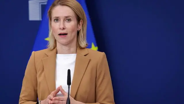 epa12168006 High Representative of the European Union for Foreign Affairs and Security Policy Kaja Kallas speaks during a press conference to brief the press on the 18th package of sanctions against Russia, in Brussels, Belgium, 10 June 2025. EPA/OLIVIER MATTHYS