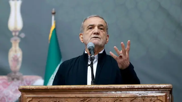 epa12153748 A handout photo made available by the Iranian presidential office shows Iranian President Masoud Pezeshkian speaking during a ceremony on the occasion of the 36th death anniversary of Ayatollah Ruhollah Khomeini at the Khomeini shrine in Tehran, Iran, 03 June 2025. On 02 June 2025, Trump stated he ruled out allowing Iran to enrich uranium under a potential new nuclear deal between Iran and the US. According to the IRNA news agency, Pezeshkian said on 03 June 2025, that Iran would not accept this condition and would not relinquish its peaceful right to enrich uranium. EPA/IRANIAN PRESIDENTIAL OFFICE / HANDOUT HANDOUT EDITORIAL USE ONLY/NO SALES
