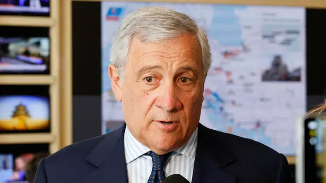 Italian Foreign Minister and Deputy Prime Minister Antonio Tajani speaks with journalists on the Israeli attack on Iran, Farnesina palace, Rome, Italy 13 June 2025. ANSA/FABIO FRUSTACI