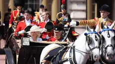epa12174809 Britainâ€™s King Charles III (R) and Queen Camilla (L) ride in a carriage during the Trooping the Colour ceremony in London, Britain, 14 June 2025. The King's birthday parade, traditionally known as Trooping the Colour, is a ceremonial military parade to celebrate the official birthday of the British sovereign. EPA/NEIL HALL