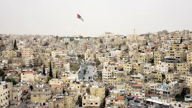 epa12014693 A general view of Amman from the Amman Citadel, Jordan, 06 April 2025. Dating back to the Middle Bronze Age (1650-1550 BC), the Citadel of Amman was the capital of the Ammonites. The remains of the Ammonite palaces are still present, including Roman and Corinthian ruins and temples, as well as Islamic monuments dating back to the Umayyad period (AD 661-750), according to Jordan's Department of Antiquities. EPA/