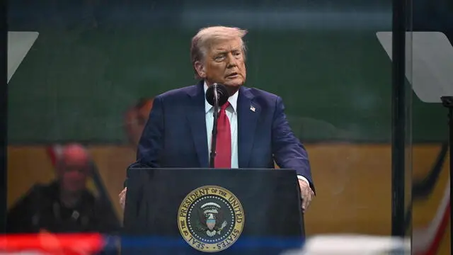 epa12176316 US President Donald Trump speaks during the US Army's 250th Anniversary Parade in Washington, DC, USA, 14 June 2025. The parade, which happens to coincide with US President Donald Trump’s 79th birthday, is expected to cost up to $45 million and feature 6,600 soldiers, 50 helicopters and 60-ton M1 Abrams battle tanks. EPA/KENNY HOLSTON / POOL