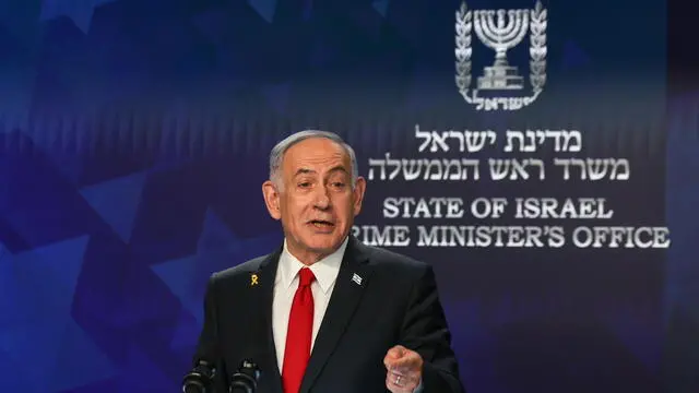 epa12123525 Israeli Prime Minister Benjamin Netanyahu addresses a press conference in Jerusalem, 21 May 2025. EPA/RONEN ZVULUN / POOL
