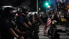 epa12176564 Austin Police respond to a 'No Kings' protest, one of many being held all over the country organized to protest US President Donald Trump and his administration's policies, in Austin, Texas, USA, 14 June 2025. 'No Kings' protests are expected to be held all over the country to protest Trump's administration policies. EPA/DUSTIN SAFRANEK