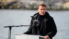 epa12177831 French President Emmanuel Macron addresses a press conference with Danish Prime Minister Mette Frederiksen and Greenlandic leader Jens-Frederik Nielsen (both not pictured) in Nuuk, Greenland, 15 June 2025, during his visit to the country. EPA/MADS CLAUS RASMUSSEN DENMARK OUT