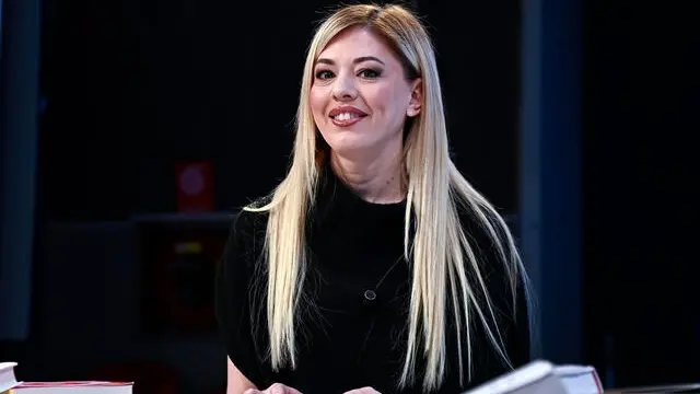 Maria Rosaria Boccia durante la trasmissione televisiva L’aria che tira condotta da David Parenzo ed in onda su La7, Roma, 3 febbraio 2025. ANSA/RICCARDO ANTIMIANI
