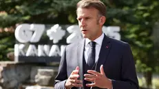 epa12180037 French President Emmanuel Macron speaks to the press during the G7 Summit in Kananaskis, Canada, 16 June 2025. World leaders are gathered from 15 to 17 June 2025 for the annual G7 Summit. EPA/TERESA SUAREZ / POOL