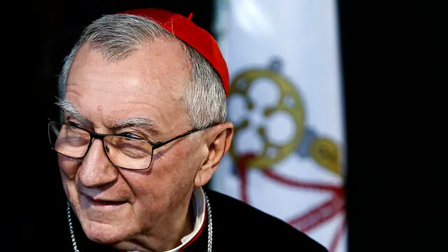 Il Cardinale Pietro Parolin durante l’inaugurazione del Cubicolo di Papa Eusebio nella Catacomba di San Callisto, Roma, 4 giugno 2025. ANSA/ANGELO CARCONI