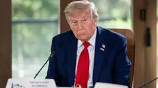 epa12179569 US President Donald Trump attends the G7 Global Economic Outlook working session at the G7 Leaders' Summit in Kananaskis, Alberta, Canada, 16 June 2025. EPA/SPENCER COLBY