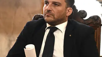 L'assessore alla Sicurezza, Polizia locale e Protezione civile Sergio Gambino, durante la presentazione della nuova Giunta dopo 15 giorni dalle elezioni amministrative del 12 giugno, si sono presentati alla alla citta' a palazzo Tursi sede del Comune. Genova, 28 giugno 2022 ANSA/LUCA ZENNARO