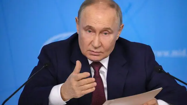 epaselect epa11409410 Russian President Vladimir Putin holds a meeting with the leadership of the Russian Foreign Ministry in Moscow, Russia, 14 June 2024. 'Ukrainian troops must be completely withdrawn from the DPR, LPR, Kherson and Zaporizhia regions. From their entire territory, their administrative borders at the time of their entry into the Russian Federation. As soon as Kiev announces this and gives a promise not to join NATO, we will immediately ensure the safe withdrawal of Ukrainian troops and begin the negotiation process', Putin said at the meeting. EPA/STRINGER