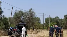 Forze dell'ordine sul luogo dove un carabiniere, Carlo Legrottaglie, è stato ucciso all'alba a colpi di arma da fuoco durante un'attività di controllo nella zona industriale di Francavilla Fontana, in provincia di Brindisi, in contrada Rosea, 12 giugno 2025. La pattuglia dei carabinieri di cui faceva parte Legrottaglie era intervenuta dopo la segnalazione di una rapina a un distributore di carburanti. I due carabinieri a bordo della 'gazzella' hanno intercettato l'auto dei rapinatori, una Lancia Y di colore scuro. Alla vista dei militari i malviventi sono fuggiti e i carabinieri li hanno inseguiti. Le due auto si sono speronate fino a quando si sono dovute fermare, dopo essersi toccate più volte, nella campagna circostante. I rapinatori - a quanto si apprende almeno tre - sono scesi dall'auto dividendosi. Legrottaglie ne ha inseguito uno che ha sparato contro il brigadiere alcuni colpi di pistola, uccidendolo. Legrottaglie sarebbe riuscito a rispondere al fuoco e anche uno dei rapinatori sarebbe rimasto ferito. Oggi sarebbe stato l'ultimo giorno di lavoro di Legrottaglie: da domani sarebbe andato in licenza e poi, a luglio, in pensione. Il suo collega è sotto choc. ANSA/DANILO SANTORO